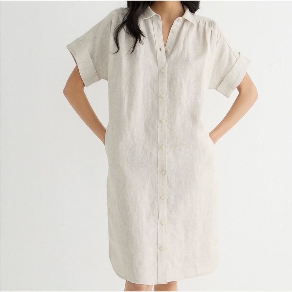 J Crew Shirtdress Womens L Relaxed short-sleeve Baird McNutt Irish linen Flax